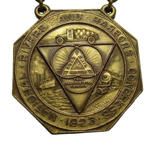 Load image into Gallery viewer, 1923 NATIONAL RIVERS HARBORS CONGRESS Medallion Road River Rail Transportation