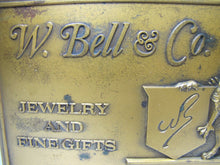 Load image into Gallery viewer, W BELL & Co JEWELRY AND FINE GIFTS Old Solid Brass Store Plaque Ad Sign Griffin