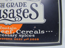 Load image into Gallery viewer, RATHJENS & SONS SAUSAGES Old Ad Tin Sign PORK BEEF CEREAL SPICE AAW COSHOCTON O