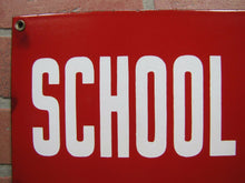 Load image into Gallery viewer, SCHOOL ZONE RUN SLOW Orig Old Porcelain Sign KURTZ BROS CLEARFIELD PA Safety Ad