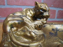 Load image into Gallery viewer, LEOPARD Art Deco Tray Decorative Art Figural Cast Metal Big Cat Tiger Tip Card