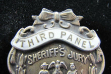 Load image into Gallery viewer, 1908 SHERRIF'S JURY Sterling Silver White Blue Enamel Pinback Medallion Pin