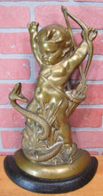 Load image into Gallery viewer, 19c PUTTI CHERUB FIGHTING SERPENT SNAKE Bronze Decorative Arts Doorstop Statue