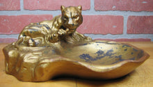Load image into Gallery viewer, LEOPARD Art Deco Tray Decorative Art Figural Cast Metal Big Cat Tiger Tip Card