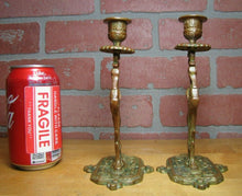 Load image into Gallery viewer, Crane Stork Antique Bronze Candlesticks Figural Decorative Arts Candle Holders