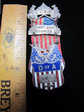 Load image into Gallery viewer, DAUGHTERS OF AMERICA D of A Antique Enamel Medallion Flag Ribbon Bible Pinback