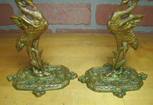 Load image into Gallery viewer, Crane Stork Antique Bronze Candlesticks Figural Decorative Arts Candle Holders
