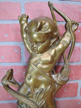 Load image into Gallery viewer, 19c PUTTI CHERUB FIGHTING SERPENT SNAKE Bronze Decorative Arts Doorstop Statue