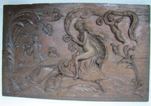 Load image into Gallery viewer, Nude Maiden Dauphin Koi Fish Man Cherub Antique Wooden Carved Art Nouveau Plaque