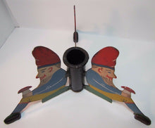 Load image into Gallery viewer, THREE GNOMES Antique Christmas Tree Pole Stand Hand Painted Metal Wooden Shoes