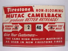 Load image into Gallery viewer, 1940s FIRESTONE TIRES Advertising Sign Gas Station Repair Shop Retread Mold