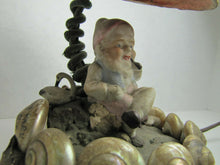 Load image into Gallery viewer, Folk Art Gnome Elf Troll w Swan Asbury Park New Jersey Old Souvenir Shell Lamp