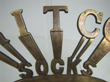 Load image into Gallery viewer, RITCO SOCKS Old Bronze Clothing Department General Store Display Sign Brass Wash