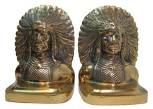Load image into Gallery viewer, NATIVE AMERICAN INDIAN CHIEF WD ALLEN CHICAGO USA Ornate Brass Antique Bookends