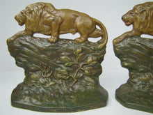 Load image into Gallery viewer, CROUCHING LION Connecticut Foundry c1930 Bookends Decorative Art Statues