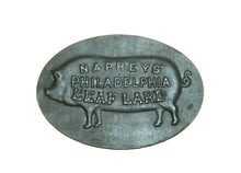 Load image into Gallery viewer, NAPHEYS LEAF LARD PHILADELPHIA PIG HOG 19c Antique Advertising Tin Nameplate Sign