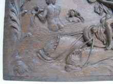 Load image into Gallery viewer, Nude Maiden Dauphin Koi Fish Man Cherub Antique Wooden Carved Art Nouveau Plaque