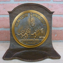 Load image into Gallery viewer, 1930s NYU New York University Decorative Art Bookend Doorstop CS&C Co ci&brass