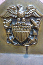 Load image into Gallery viewer, American Eagle Shield Crest Anchors Navy Antique Brass Decorative Art Bookends