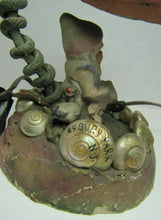 Load image into Gallery viewer, Folk Art Gnome Elf Troll w Swan Asbury Park New Jersey Old Souvenir Shell Lamp