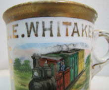 Load image into Gallery viewer, TRAIN CONDUCTOR Antique Occupational Shaving Mug JE Whitaker Aug KERN St LOUIS
