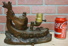Load image into Gallery viewer, VIKING SHIP Antique Bronze Clad Decorative Arts Lamp Light Statue W JOHNSON