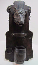 Load image into Gallery viewer, BOARS HEAD Antique Folk Art Match Holder Vesta Safe Striker Wood Plaque Artwork