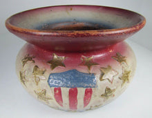 Load image into Gallery viewer, USA Crest Thirteen Star Antique Redware Americana Pottery Spittoon Cuspidor Pot