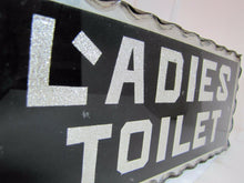 Load image into Gallery viewer, LADIES TOILET Antique Chip Glass Mirror Foil Sign Thick Scalloped Tin Frame ROG