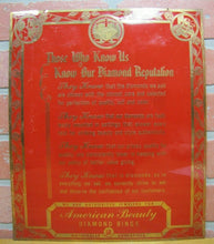 Load image into Gallery viewer, AMERICAN BEAUTY DIAMOND RINGS Old Brass Jewelry Store Ad Sign Authorized Jeweler