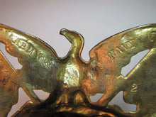 Load image into Gallery viewer, ARMY NAVY AMERICAN EAGLE Antique early 1900s Figural Cast Iron Brass Wash Clock