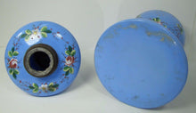 Load image into Gallery viewer, Antique Blue Glass Lamp Hand Painted Flowers Removable Insert Periwinkle Milk