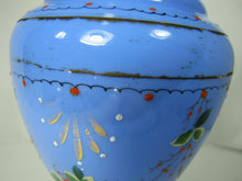 Load image into Gallery viewer, Antique Blue Glass Lamp Hand Painted Flowers Removable Insert Periwinkle Milk