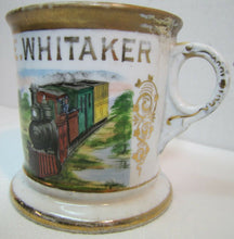 Load image into Gallery viewer, TRAIN CONDUCTOR Antique Occupational Shaving Mug JE Whitaker Aug KERN St LOUIS