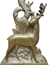 Load image into Gallery viewer, DEER BUCK FOREST Scene Old Doorstop Large Figural Brass Decorative Art Statue