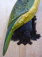 Load image into Gallery viewer, Folk Art Parrot Wooden Carved Decorative Art Bird Perched Mounted on Plaque