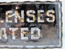 Load image into Gallery viewer, BROKEN LENSES DUPLICATED Antique Chip Scalloped Glass Mirror Sign Tin Optician