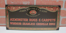 Load image into Gallery viewer, JOHN BROMLEY & SONS PHILADELPHIA RUGS & CARPETS Antique Reverse on Glass Sign