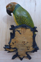 Load image into Gallery viewer, Folk Art Parrot Wooden Carved Decorative Art Bird Perched Mounted on Plaque