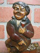 Load image into Gallery viewer, Antique Pocket Watch Holder Cast Iron Figural Man Ornate Multi Color Paint