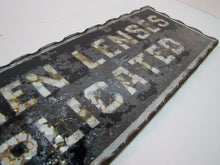 Load image into Gallery viewer, BROKEN LENSES DUPLICATED Antique Chip Scalloped Glass Mirror Sign Tin Optician