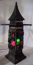 Load image into Gallery viewer, Mid Century Chunk Glass Lamp Multi Color Tin Tiered Top Decorative Art Light