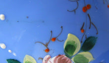 Load image into Gallery viewer, Antique Blue Glass Lamp Hand Painted Flowers Removable Insert Periwinkle Milk