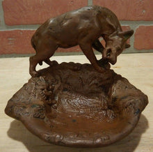 Load image into Gallery viewer, WOLF DOG CHEWING ON BONE PAUL HERZEL Antique Decorative Arts Tray Cigar Ashtray