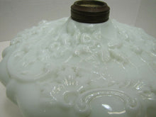 Load image into Gallery viewer, 19c Victorian Spider Webs Leaves Flowers Decorative Arts Milk Glass Oil Lamp