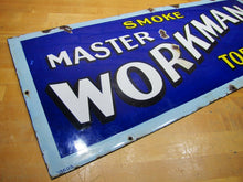 Load image into Gallery viewer, SMOKE MASTER WORKMAN TOBACCO Antique Porcelain Sign 1900s RHTF Cigar Pipe