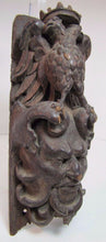 Load image into Gallery viewer, Devil Evil Horned Head Antique Carved Wood Double Headed Eagle Salvage Hardware