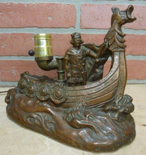 Load image into Gallery viewer, VIKING SHIP Antique Bronze Clad Decorative Arts Lamp Light Statue W JOHNSON