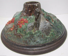 Load image into Gallery viewer, CHRISTMAS TREE Stand Poinsettia Rocks Roots Antique Cast Iron HIgh Relief Unique