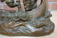 Load image into Gallery viewer, VIKING SHIP Antique Bronze Clad Decorative Arts Lamp Light Statue W JOHNSON